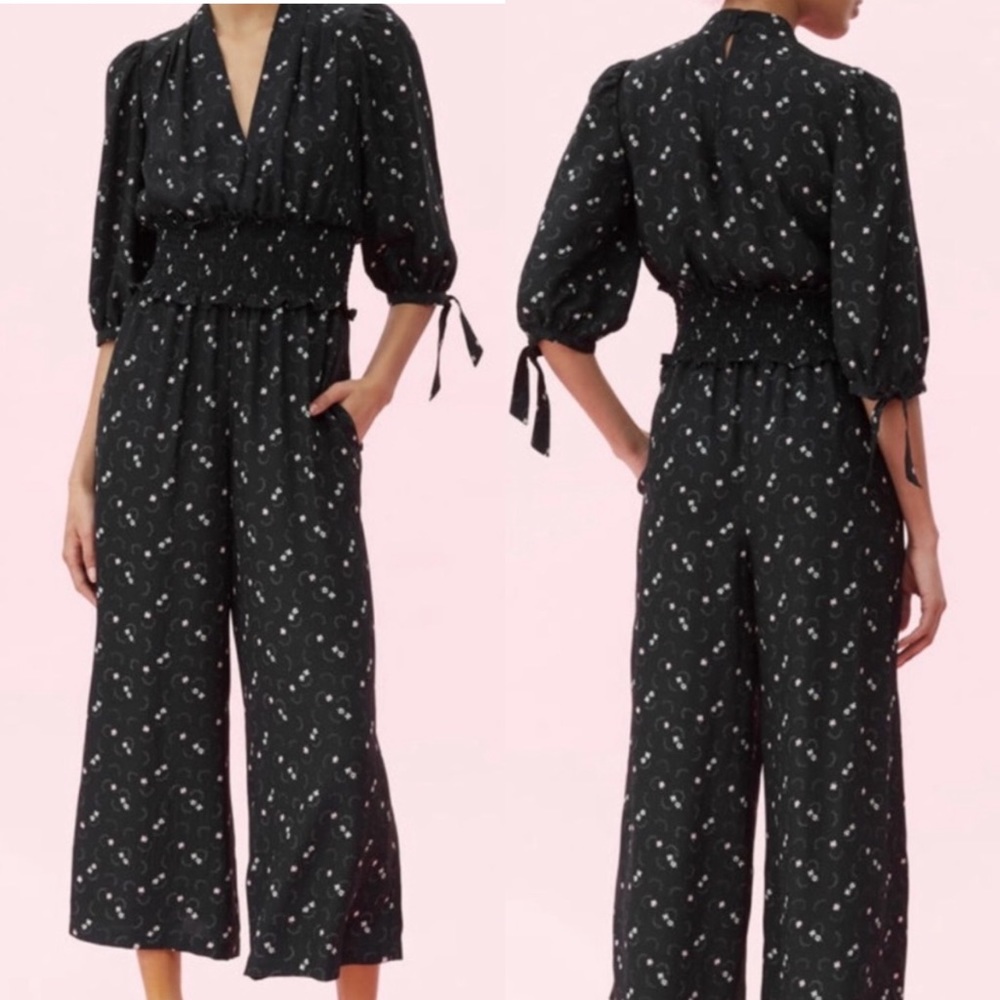 Rebecca Taylor | Taylor Alisa Silk Black Floral Jumpsuit Sz: 0